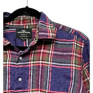 Rodd & Gunn Men's M Linen Plaid Button Front Shirt Long Sleeve Sports Fit